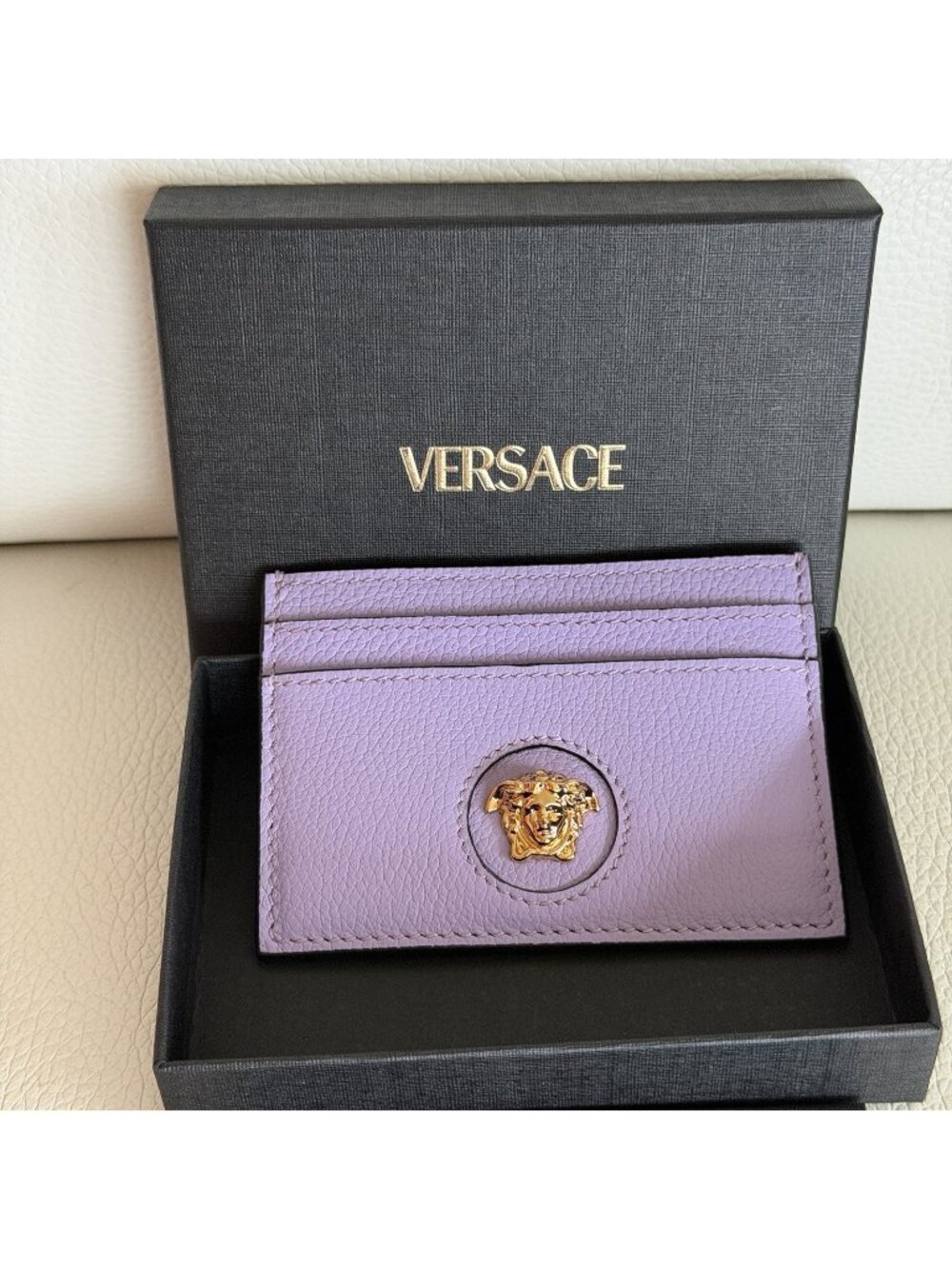 NEW Versace Medusa Head Purple Leather Cardholder 100% Authentic